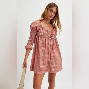 Bnwt Free People Star Dip Smocked Glass Rose Combo Short Dress